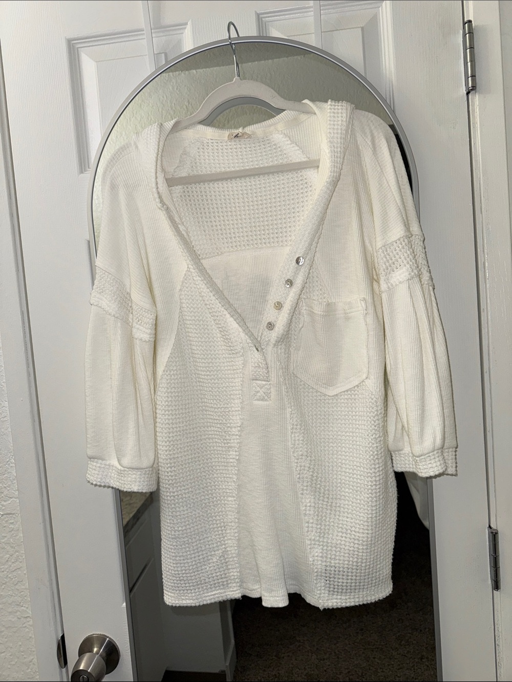 NWOT POL Waffle-Knit Henley Hoodie